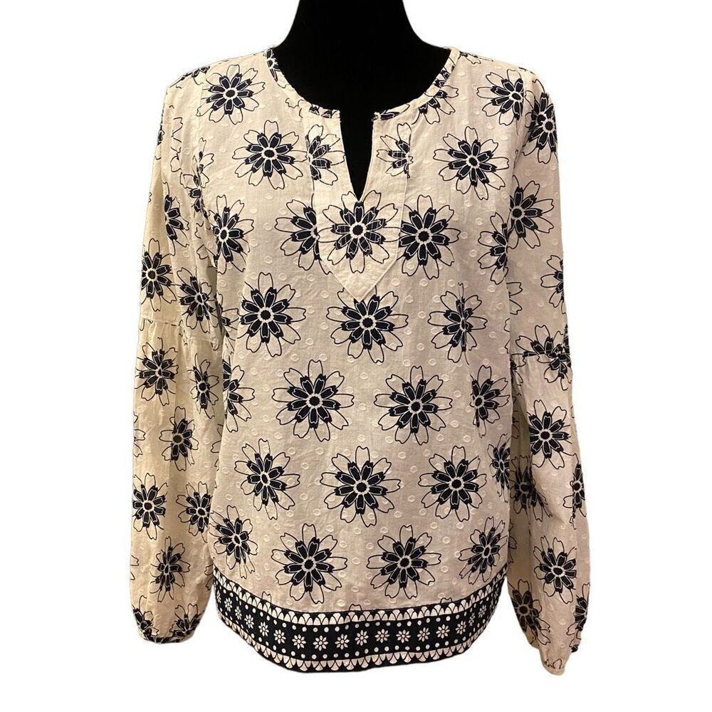Tommy Hilfiger Monterrey Black and White Floral Cotton Top Size Large‎